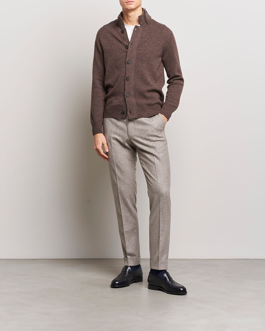 Hombres | Jerséis y prendas de punto | Gran Sasso | Heavy Wool Cardigan Brown Melange