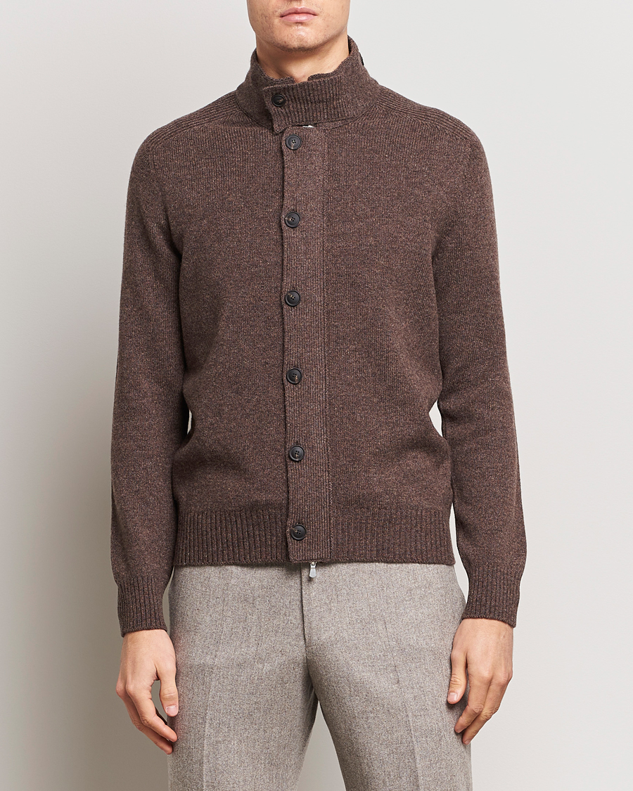 Hombres | Jerséis y prendas de punto | Gran Sasso | Heavy Wool Cardigan Brown Melange