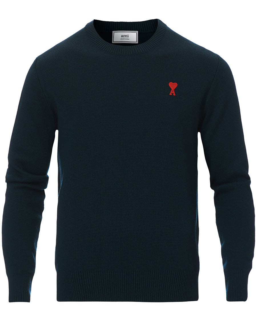 Hombres | Jerséis y prendas de punto | AMI | Heart Logo Merino Sweater Dark Green