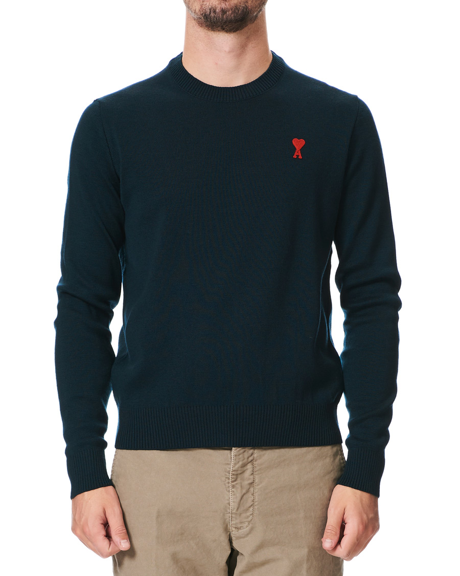 Hombres | Jerséis y prendas de punto | AMI | Heart Logo Merino Sweater Dark Green