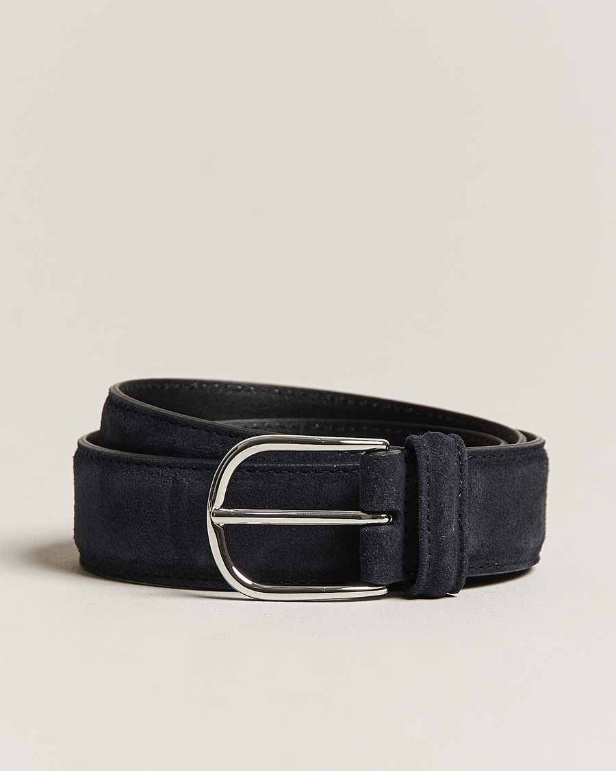Hombres | Cinturones | Anderson's | Suede 3,5 cm Belt Navy
