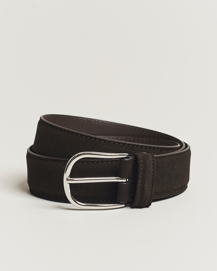 Hombres | Cinturones | Anderson's | Suede 3,5 cm Belt Dark Brown