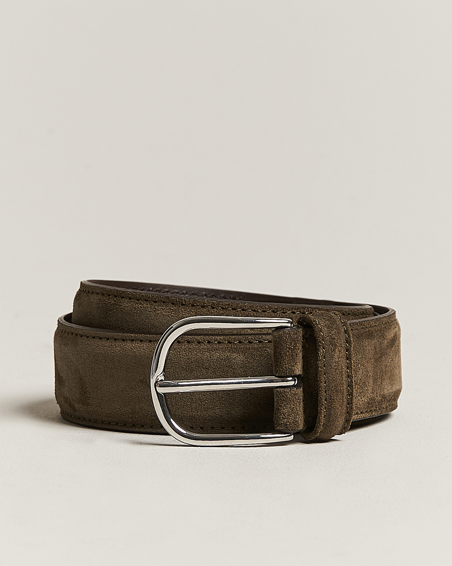 Hombres | Anderson's Suede 3,5 cm Belt Green | Anderson's | Suede 3,5 cm Belt Green
