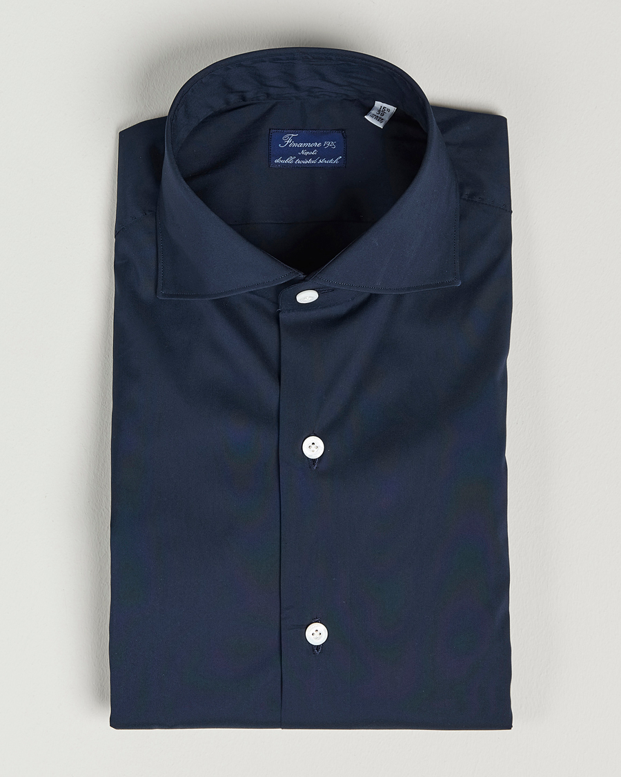 Hombres | Camisas | Finamore Napoli | Milano Slim Fit Stretch Shirt Navy
