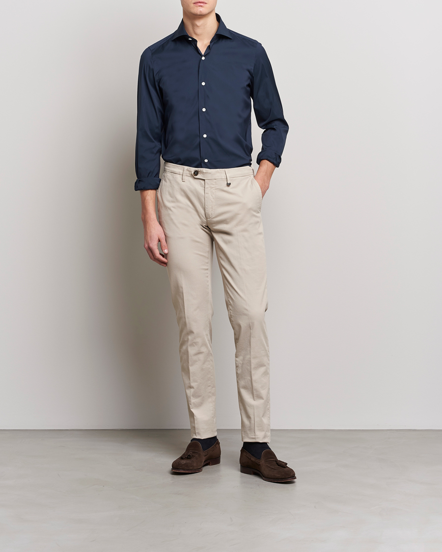 Hombres | Camisas | Finamore Napoli | Milano Slim Fit Stretch Shirt Navy