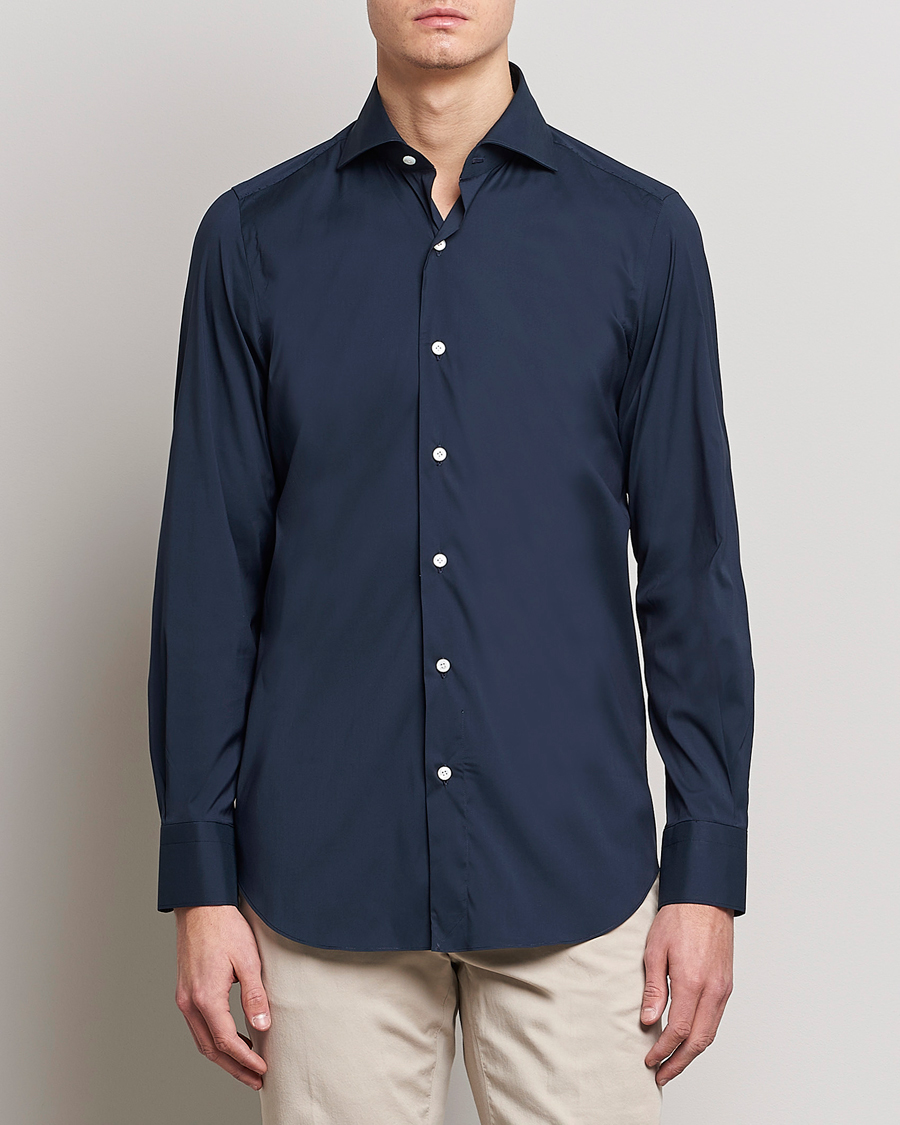 Hombres | Camisas | Finamore Napoli | Milano Slim Fit Stretch Shirt Navy