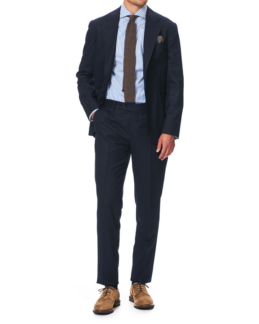 Hombres | Pantalones | Brunello Cucinelli | Slim Fit Super 120s Flannel Trousers Navy