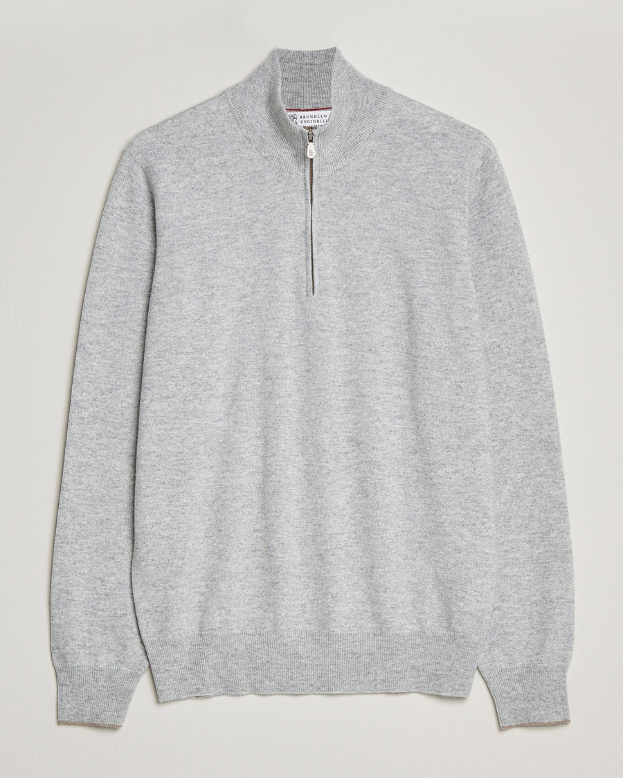 Hombres | Jerséis y prendas de punto | Brunello Cucinelli | 2 Ply Cashmere Half Zip Light Grey