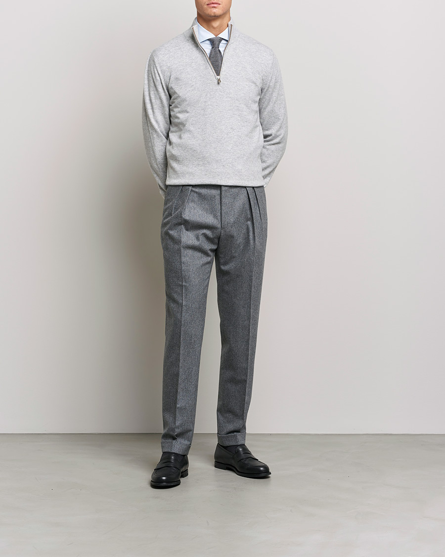 Hombres | Jerséis y prendas de punto | Brunello Cucinelli | 2 Ply Cashmere Half Zip Light Grey