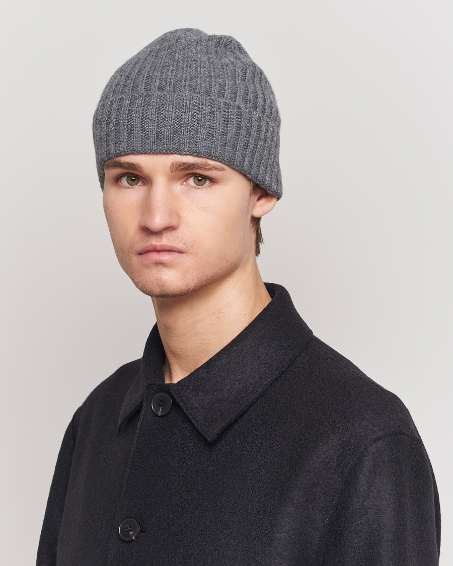 Hombres | Gorros | Amanda Christensen | Rib Knitted Cashmere Cap Grey Melange