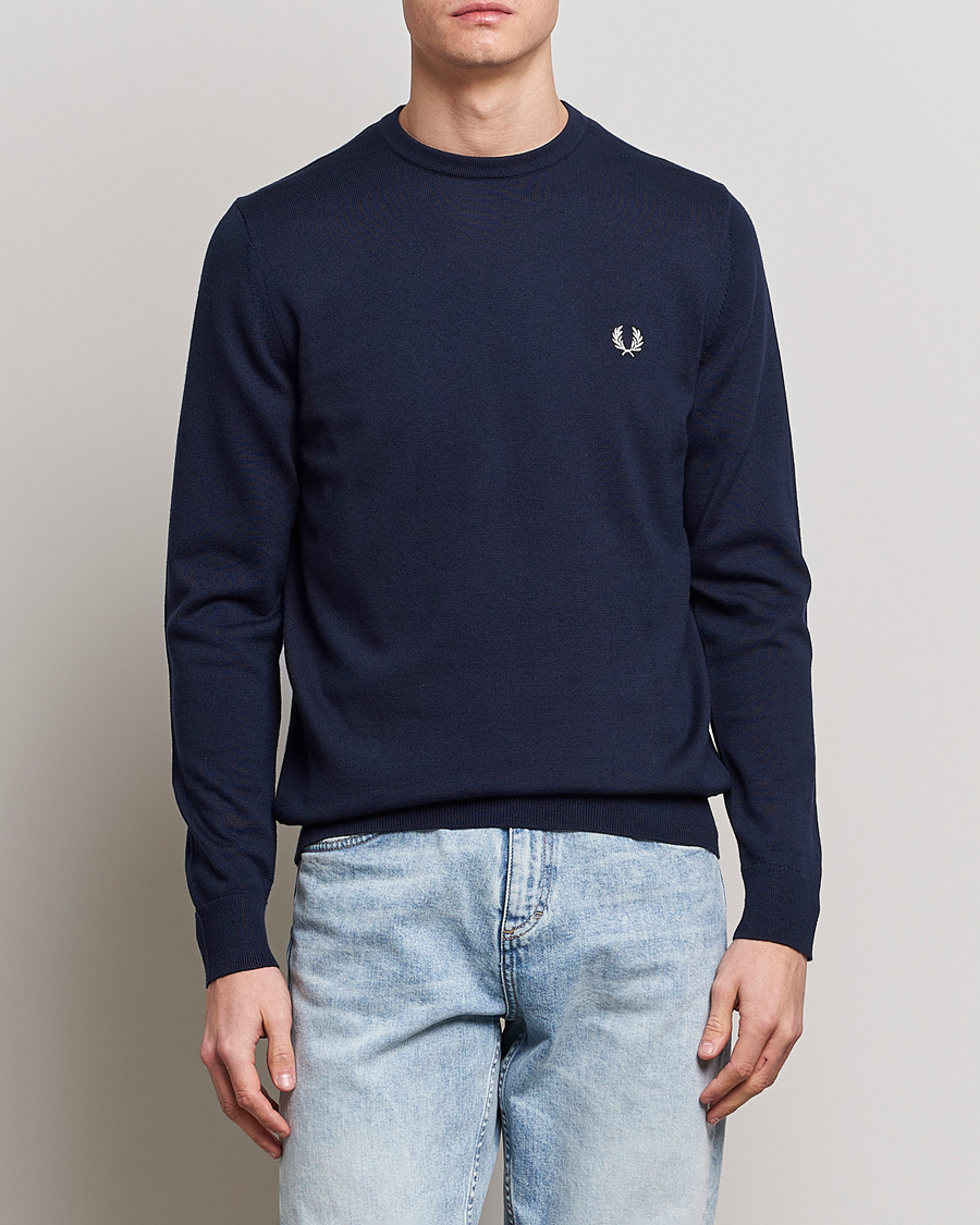 Hombres | Best of British | Fred Perry | Classic Crew Neck Jumper Navy