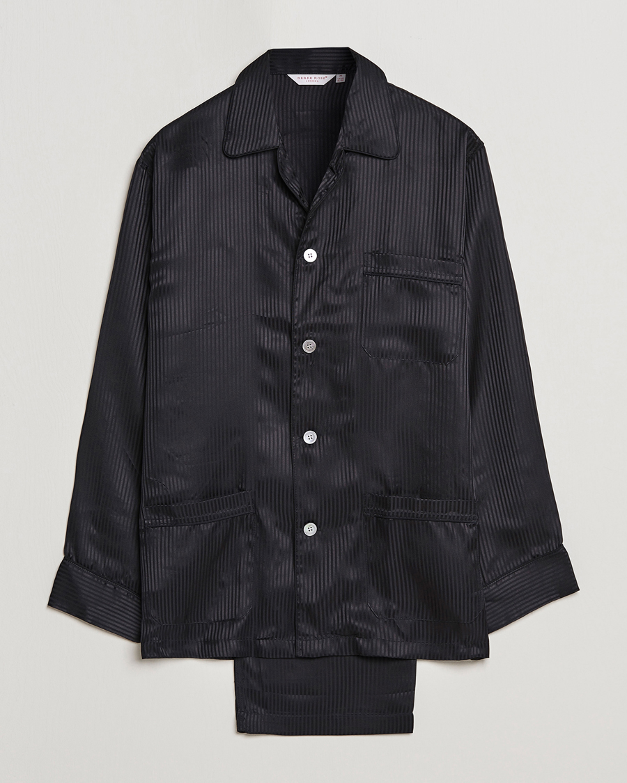 Hombres | Pijamas y batas | Derek Rose | Striped Silk Pyjama Set Black