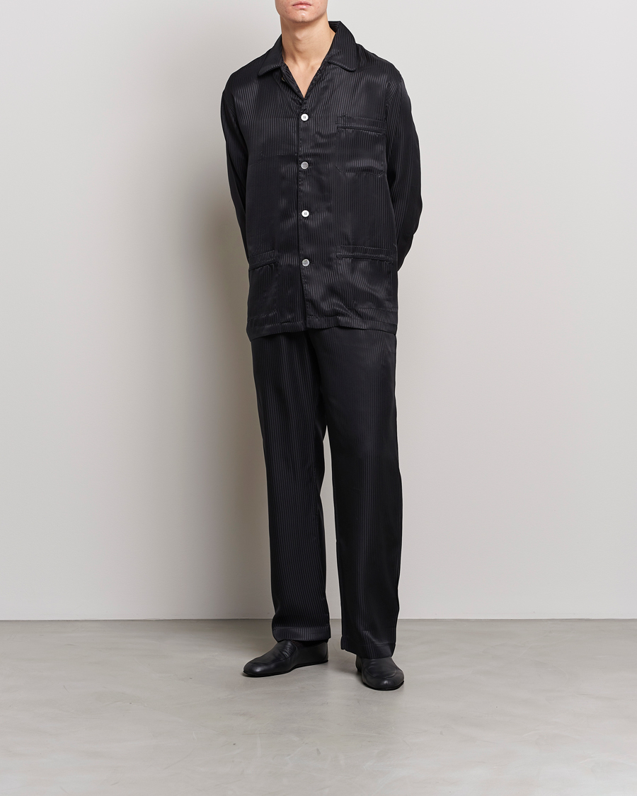 Hombres | Pijamas y batas | Derek Rose | Striped Silk Pyjama Set Black