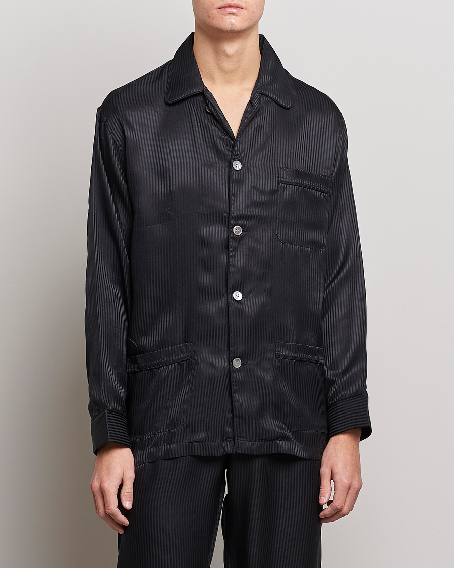 Hombres | Conjuntos de pijama | Derek Rose | Striped Silk Pyjama Set Black