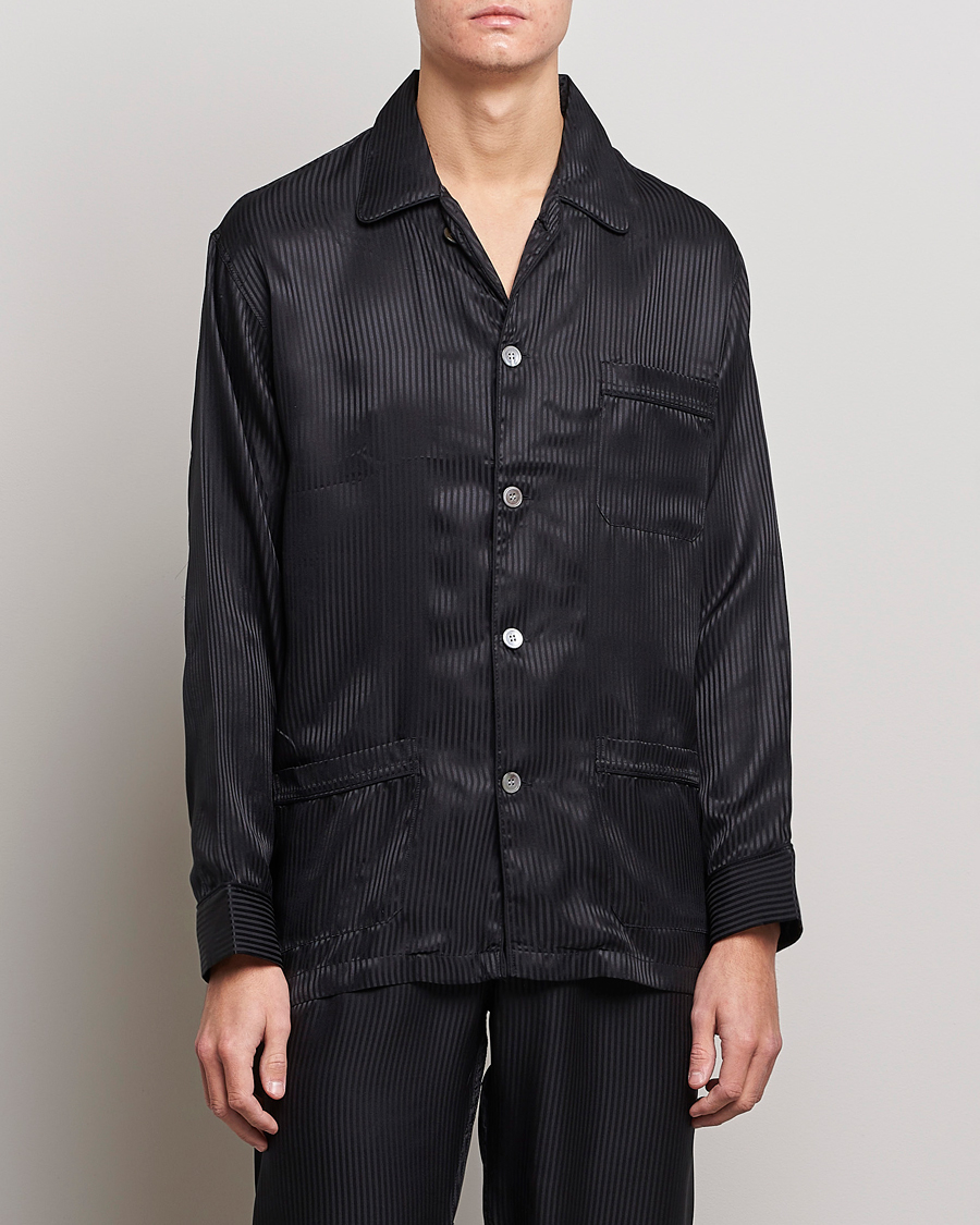 Hombres | Pijamas y batas | Derek Rose | Striped Silk Pyjama Set Black