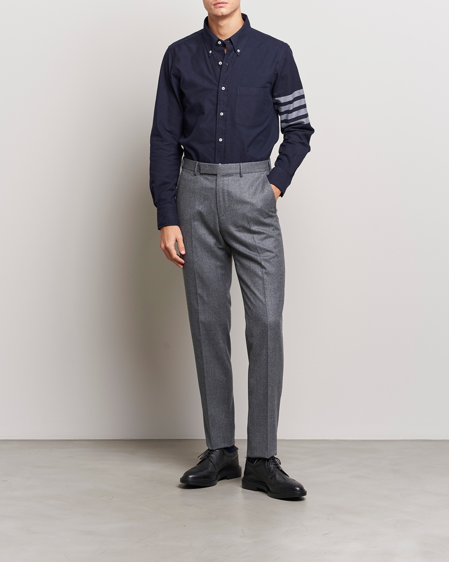 Hombres | Camisas | Thom Browne | 4 Bar Flannel Shirt Navy