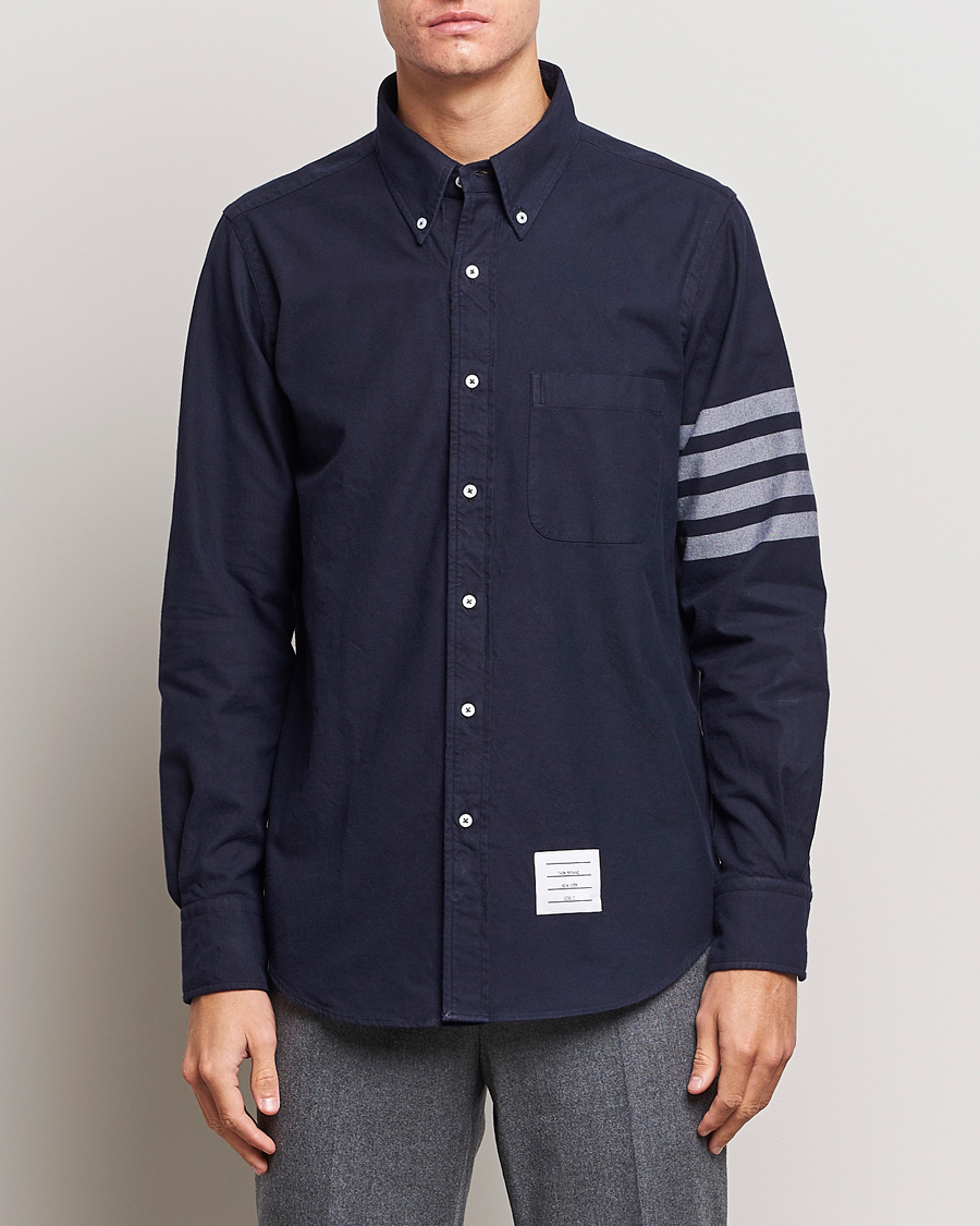 Hombres | Camisas | Thom Browne | 4 Bar Flannel Shirt Navy