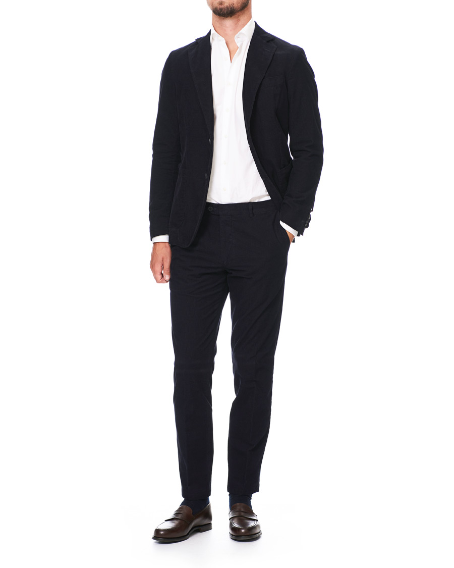 Hombres | Pantalones | Oscar Jacobson | Denz Baby Cord Trousers Navy