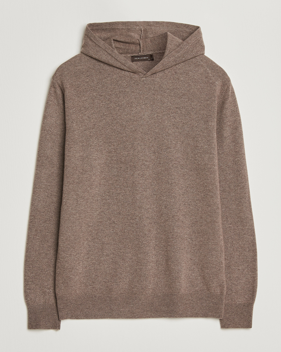 Hombres | Jerséis y prendas de punto | Oscar Jacobson | Pascal Wool/Cashmere Hoodie Light Brown