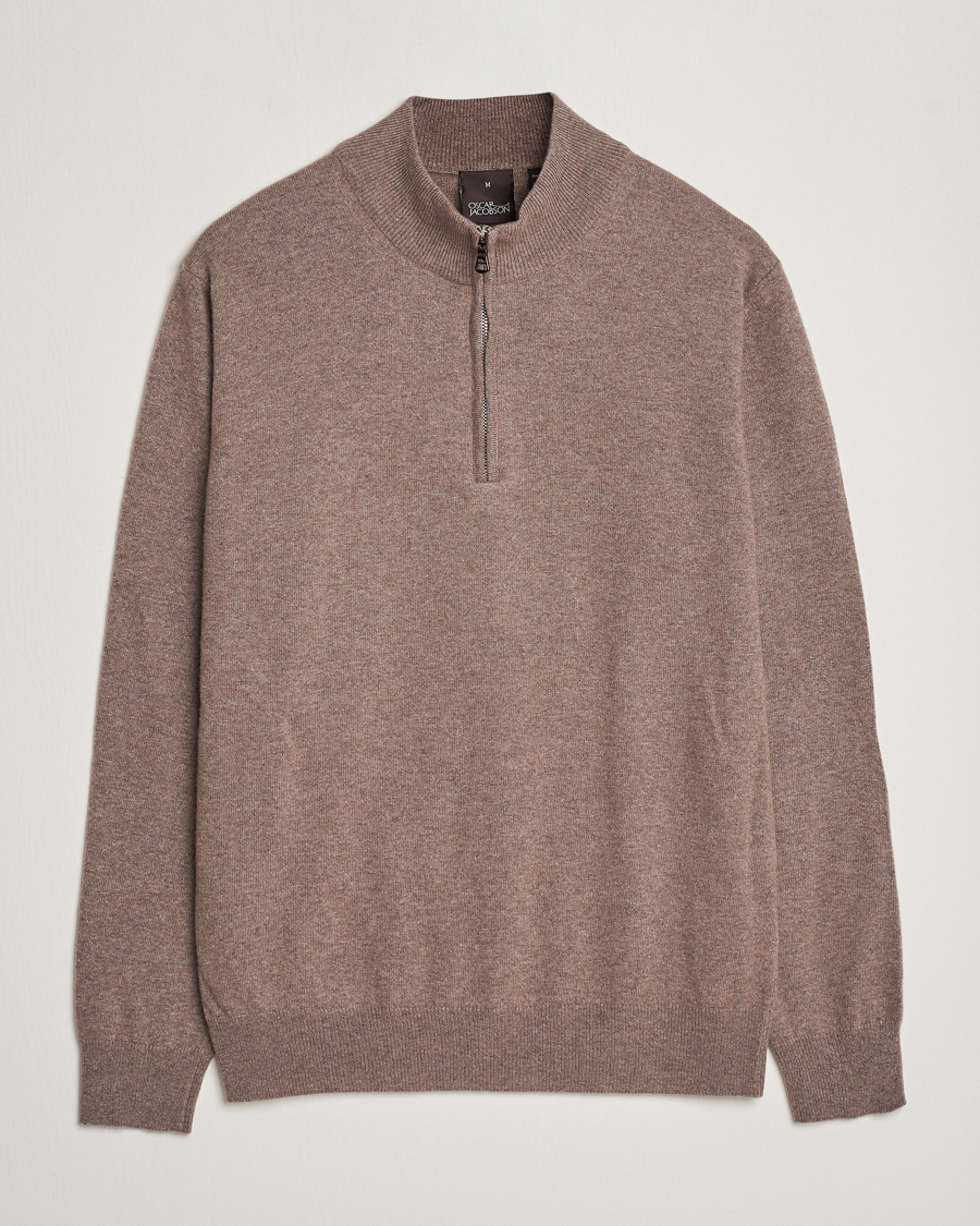 Hombres | Jerséis y prendas de punto | Oscar Jacobson | Patton Wool/Cashmere Half Zip Light Brown