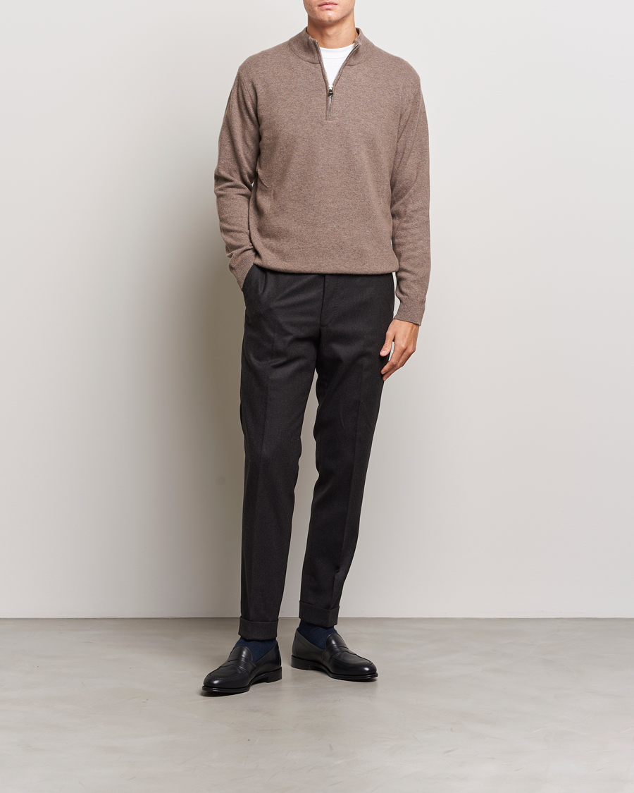 Hombres | Jerséis y prendas de punto | Oscar Jacobson | Patton Wool/Cashmere Half Zip Light Brown