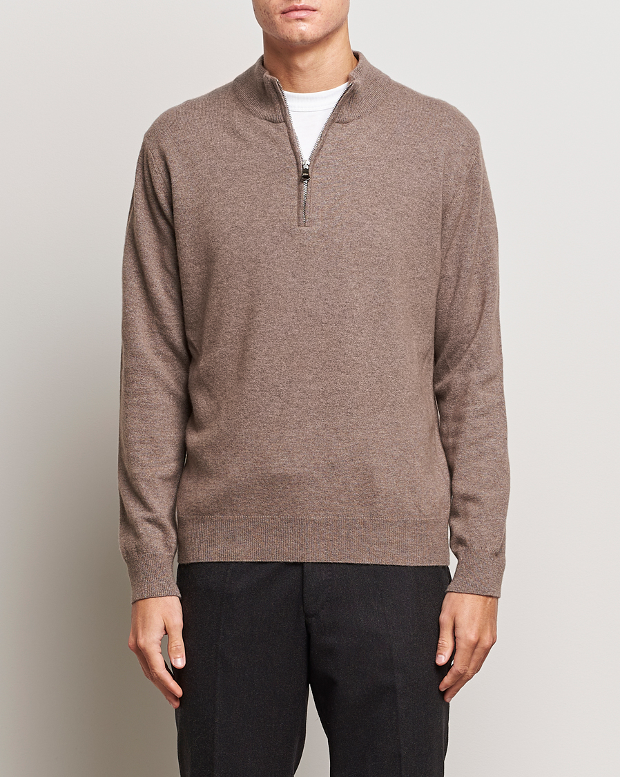 Hombres | Jerséis y prendas de punto | Oscar Jacobson | Patton Wool/Cashmere Half Zip Light Brown