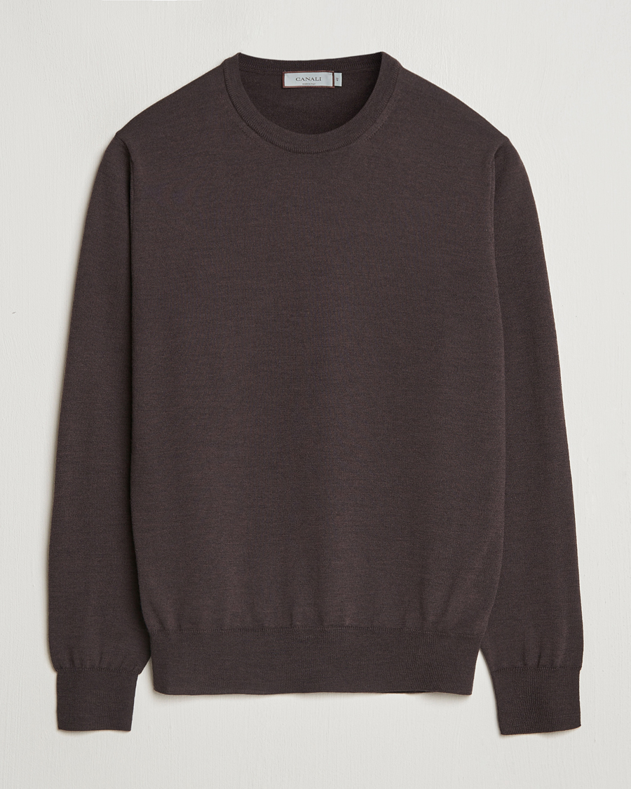 Hombres | Jerséis y prendas de punto | Canali | Merino Wool Crew Neck Brown