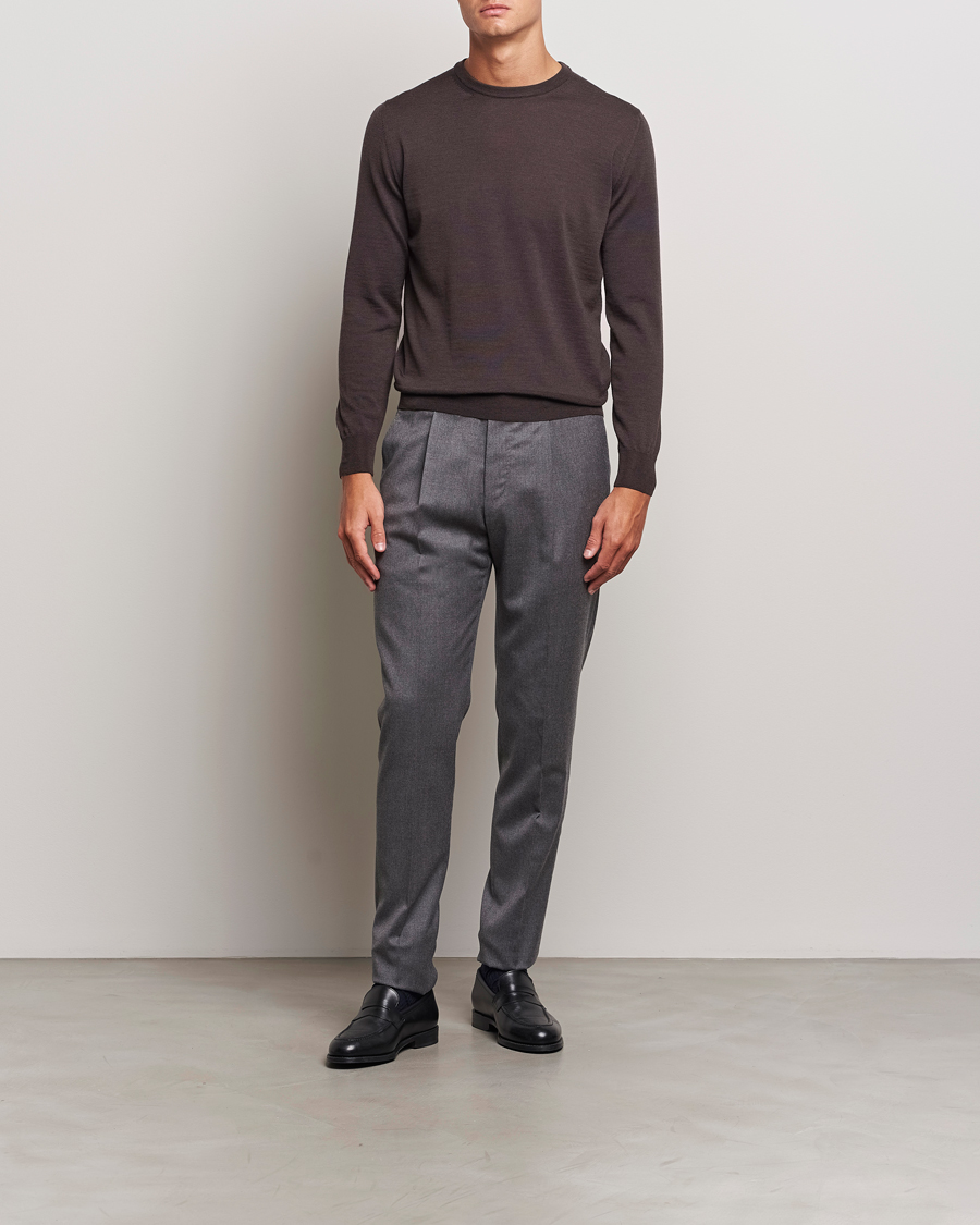 Hombres | Jerséis y prendas de punto | Canali | Merino Wool Crew Neck Brown