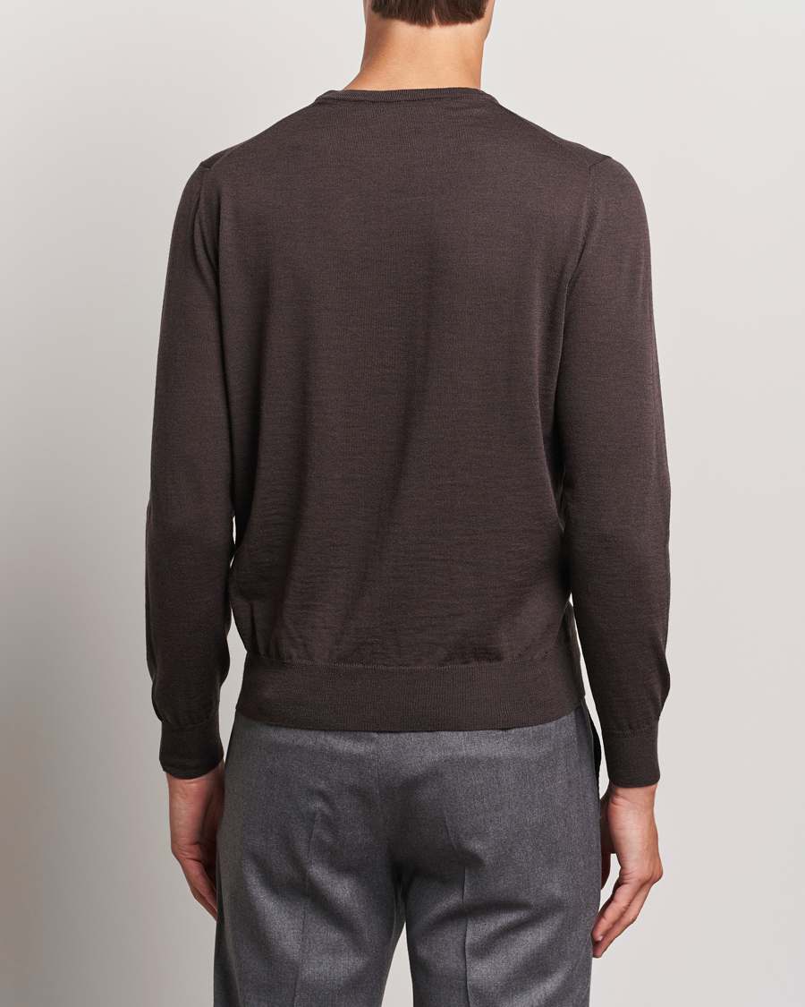 Hombres | Jerséis y prendas de punto | Canali | Merino Wool Crew Neck Brown