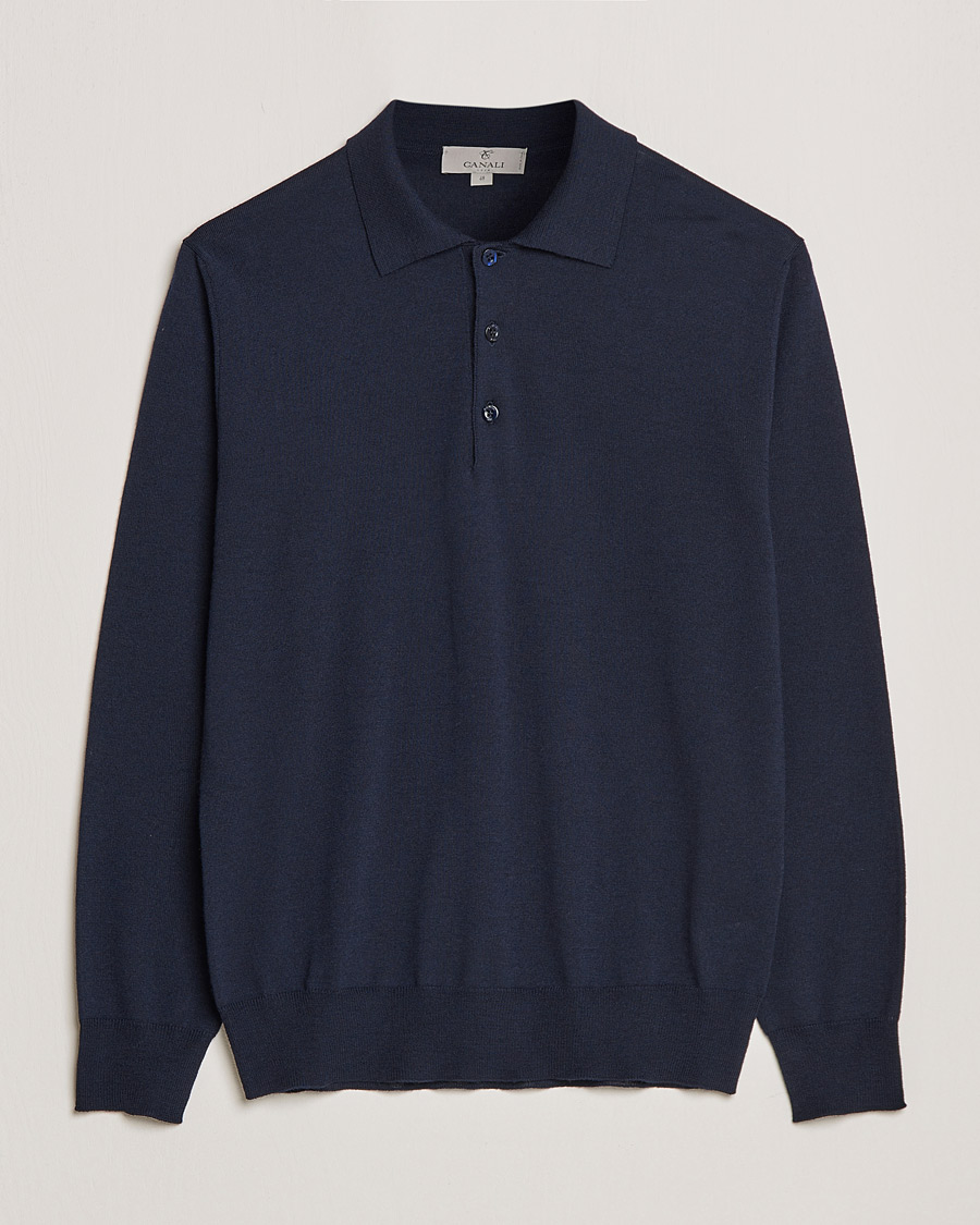 Hombres | Jerséis y prendas de punto | Canali | Merino Wool Knitted Polo Navy