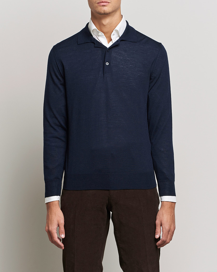 Hombres | Jerséis y prendas de punto | Canali | Merino Wool Knitted Polo Navy