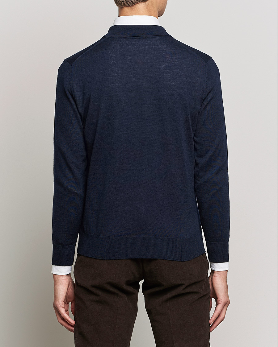 Hombres | Jerséis y prendas de punto | Canali | Merino Wool Knitted Polo Navy