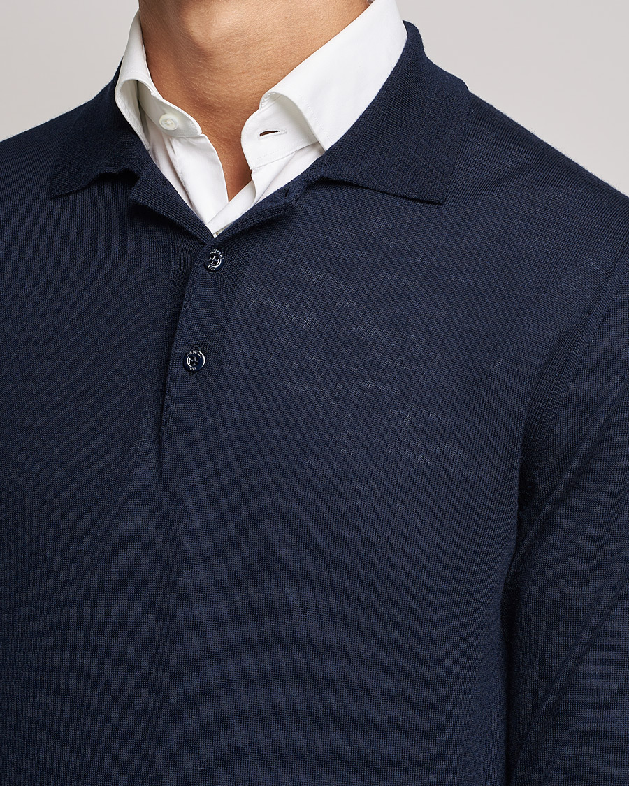 Hombres | Jerséis y prendas de punto | Canali | Merino Wool Knitted Polo Navy