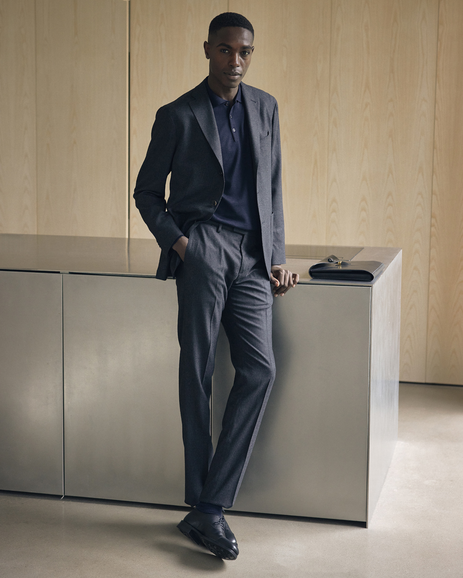 Hombres | Jerséis y prendas de punto | Canali | Merino Wool Knitted Polo Navy