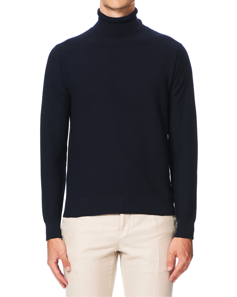 Hombres | Jerséis y prendas de punto | Canali | Micro Pattern Turtleneck Navy