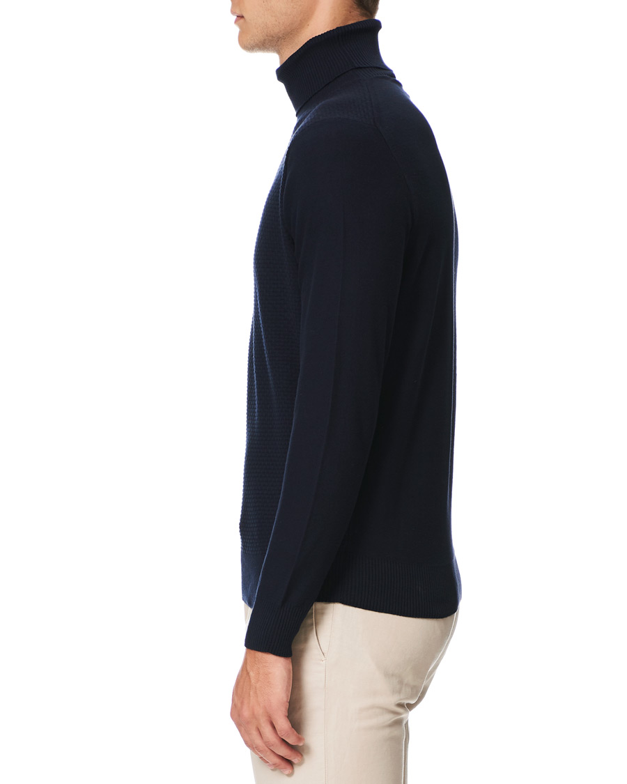 Hombres | Jerséis y prendas de punto | Canali | Micro Pattern Turtleneck Navy