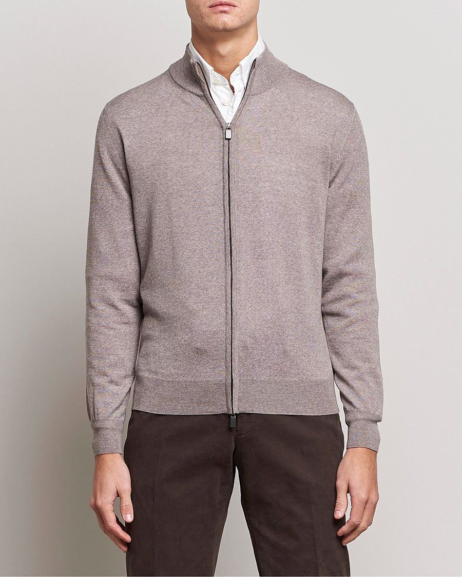 Hombres | Jerséis y prendas de punto | Canali | Merino Wool Full Zip Beige
