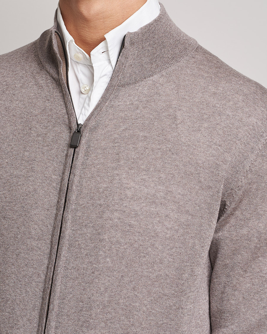 Hombres | Jerséis y prendas de punto | Canali | Merino Wool Full Zip Beige