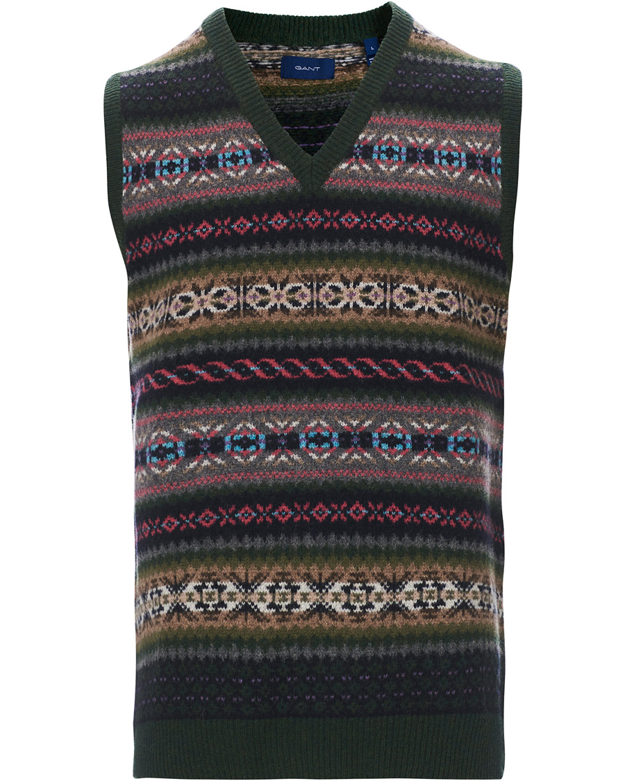 Hombres | Jerséis y prendas de punto | Gant | Holiday Fairisle Slipover Tartan Green