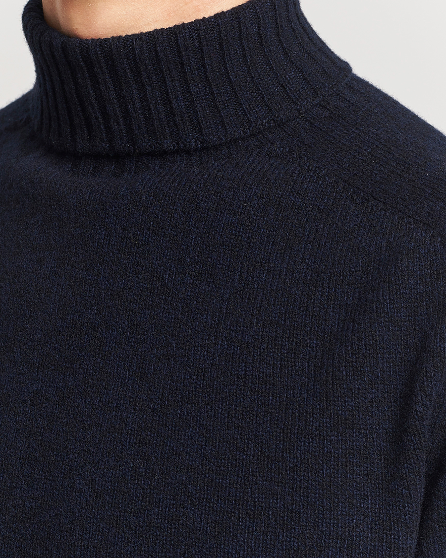 Hombres | Jerséis y prendas de punto | Sunspel | Lambswool Poloshirt Dark Navy Moiline