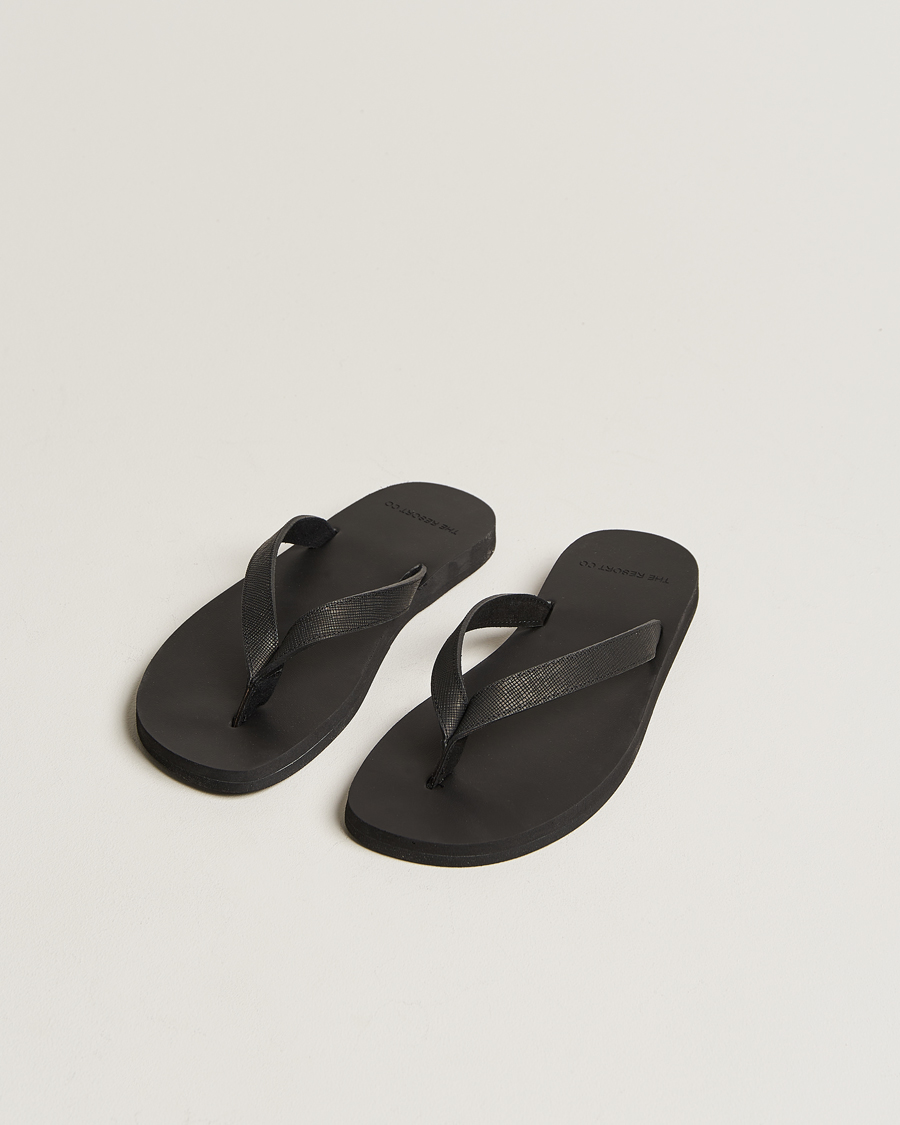 Hombres | The Resort Co Saffiano Leather Flip-Flop Black | The Resort Co | Saffiano Leather Flip-Flop Black