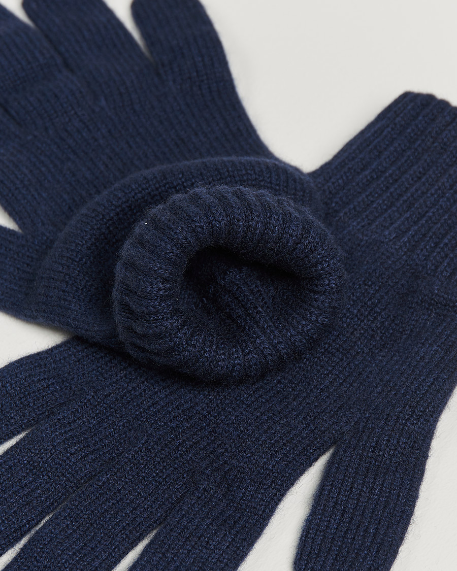 Hombres | Johnstons of Elgin Knitted Cashmere Gloves Navy | Johnstons of Elgin | Knitted Cashmere Gloves Navy