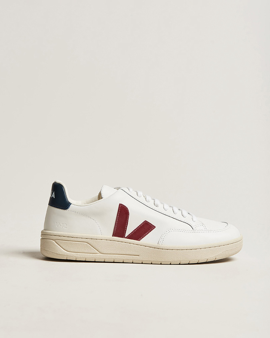 Hombres | Veja V-12 Leather Sneaker White/Marsala Nautico | Veja | V-12 Leather Sneaker White/Marsala Nautico