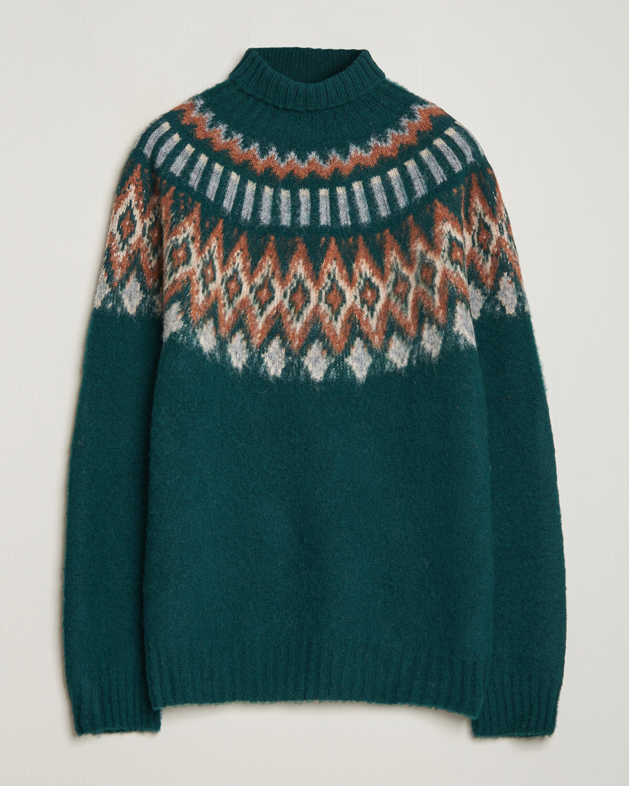 Hombres | Jerséis y prendas de punto | Howlin' | Brushed Wool Fair Isle Roll Neck Forest