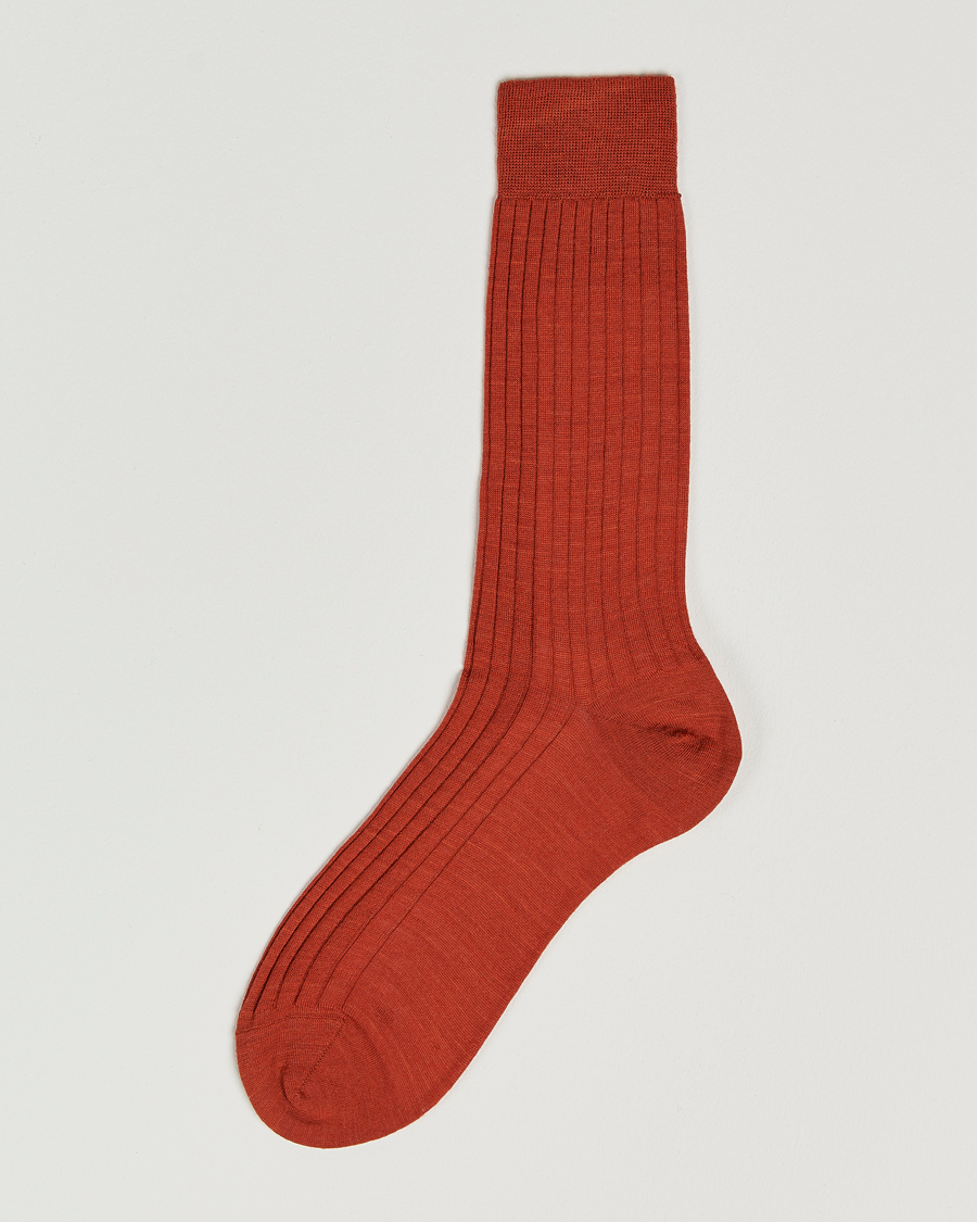 Hombres | Ropa interior y calcetines | Bresciani | Wool/Nylon Ribbed Short Socks Burnt Orange