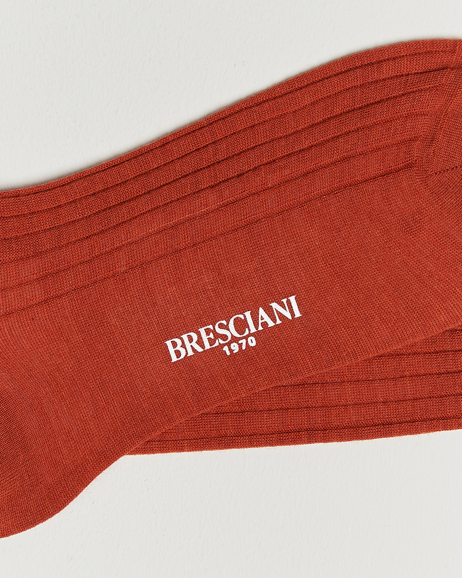 Hombres | Ropa interior y calcetines | Bresciani | Wool/Nylon Ribbed Short Socks Burnt Orange