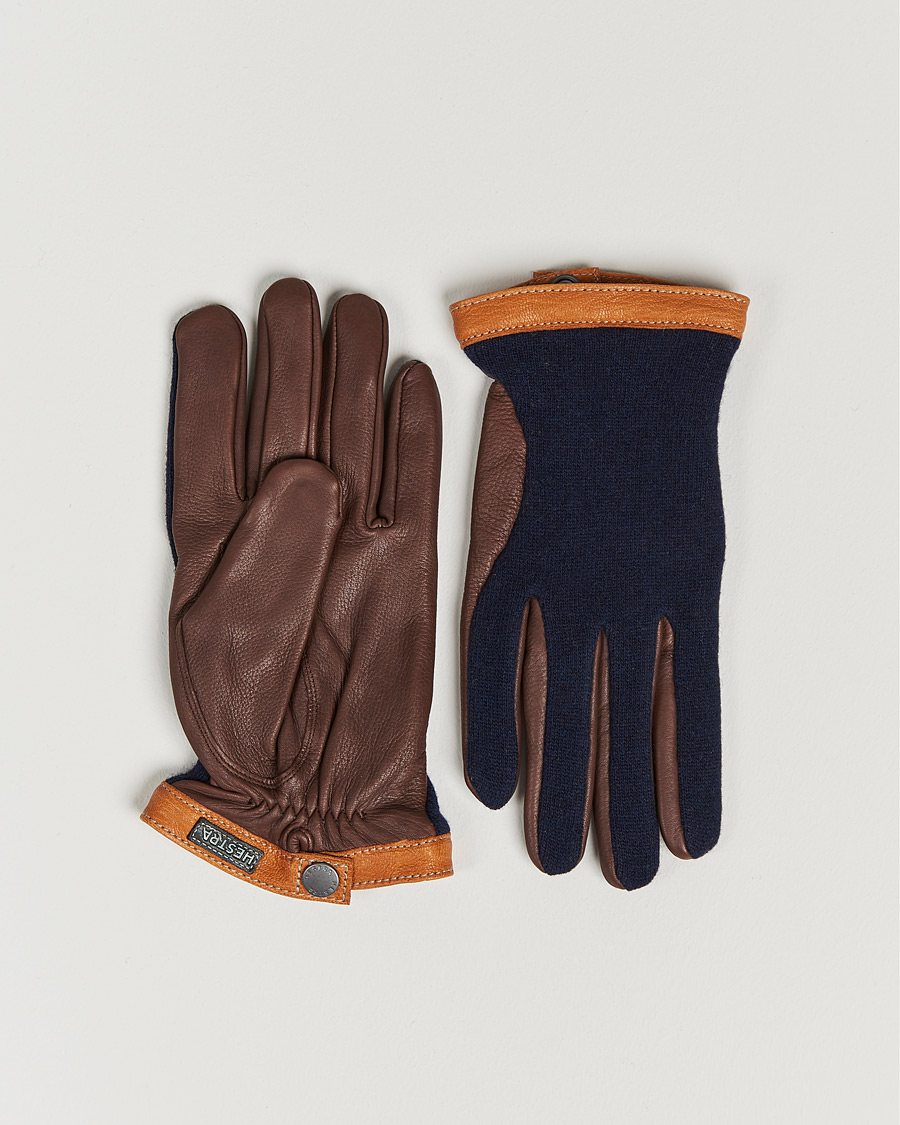 Hombres | Guantes | Hestra | Deerskin Wool Tricot Glove Blue/Brown