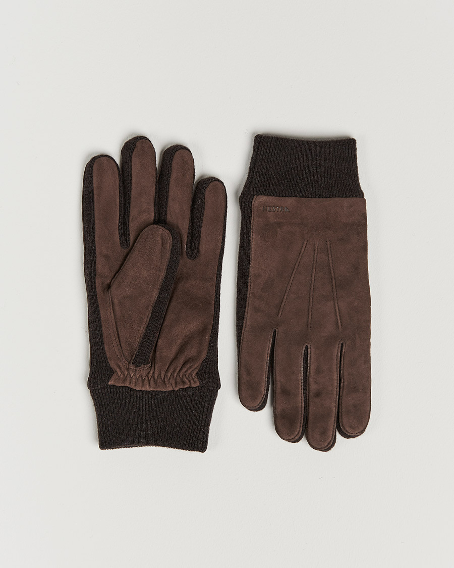 Hombres | Guantes | Hestra | Geoffery Suede Wool Tricot Glove Espresso