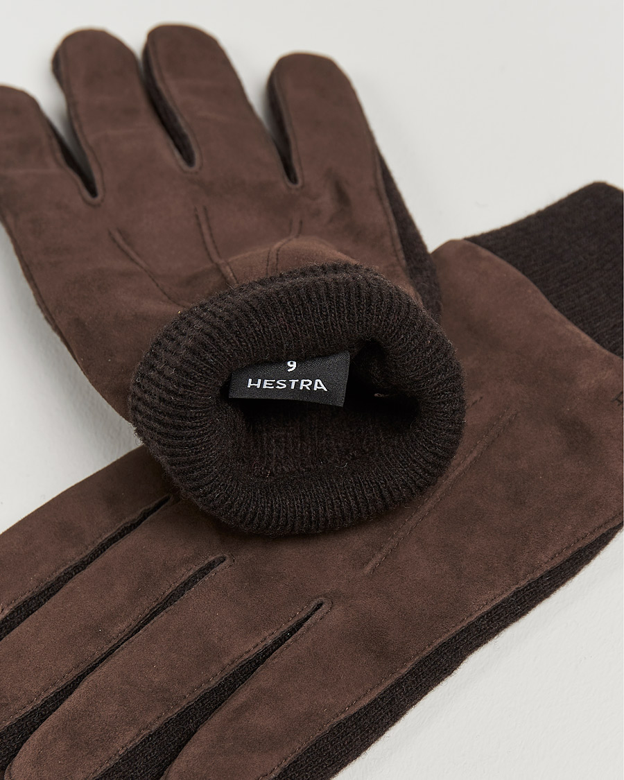 Hombres | Guantes | Hestra | Geoffery Suede Wool Tricot Glove Espresso