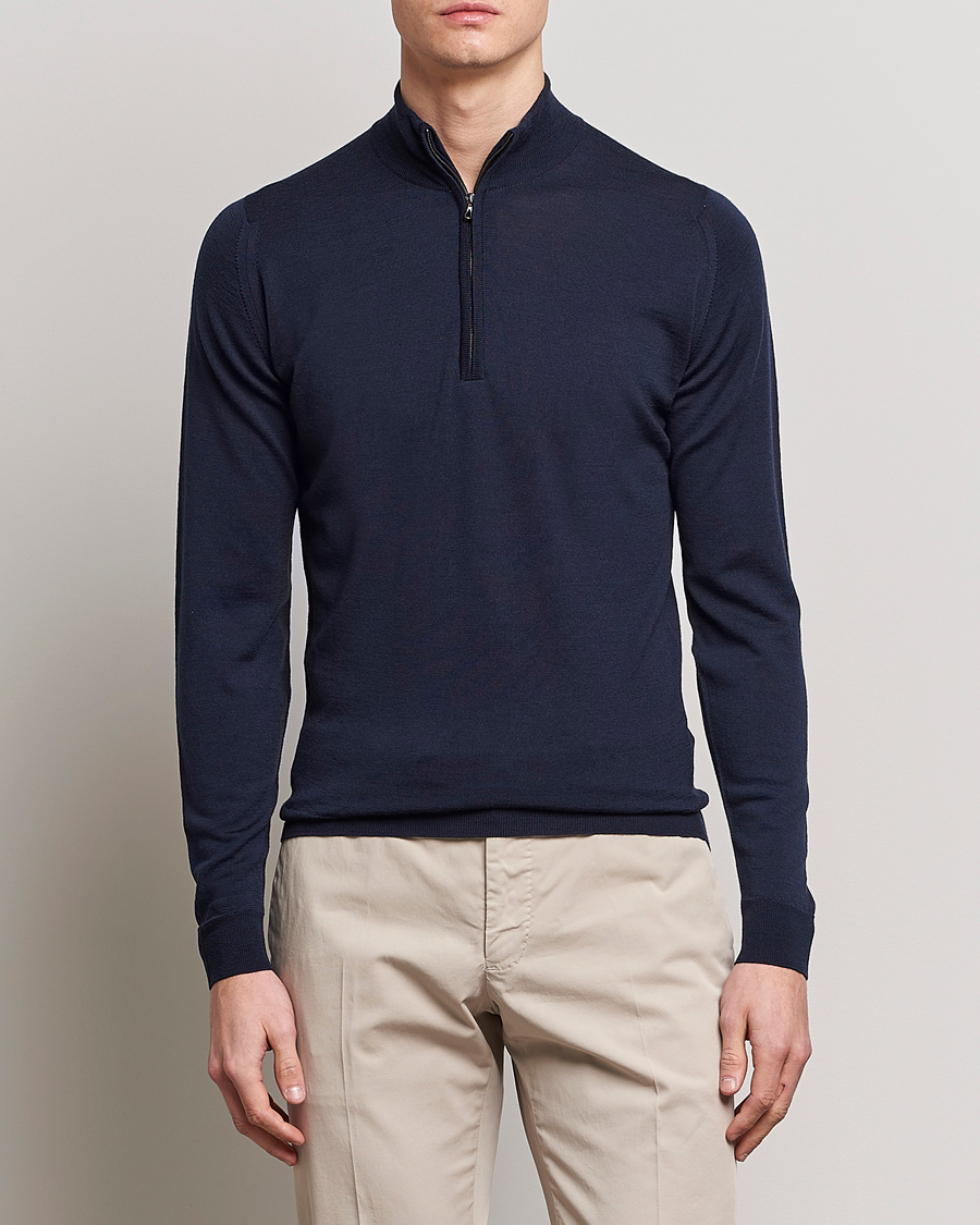 Hombres | Jerséis y prendas de punto | John Smedley | Barrow Extra Fine Merino Half Zip Midnight